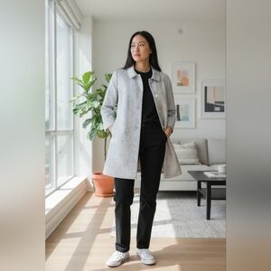 Vintage Jessica Paisley Brocade Coat Jacket Women’s Size 16 Longline Silver Gray